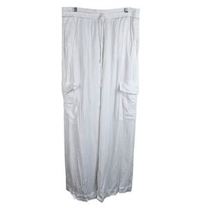 Grey Bandit White‎ Linen Blend Drawstring Waist Wide Leg Cargo Pants Womens S
